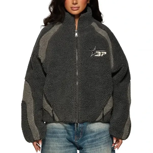 Design 3F Sherpa Fleece Jacket Black / Gray Outerwear.jacket - 4