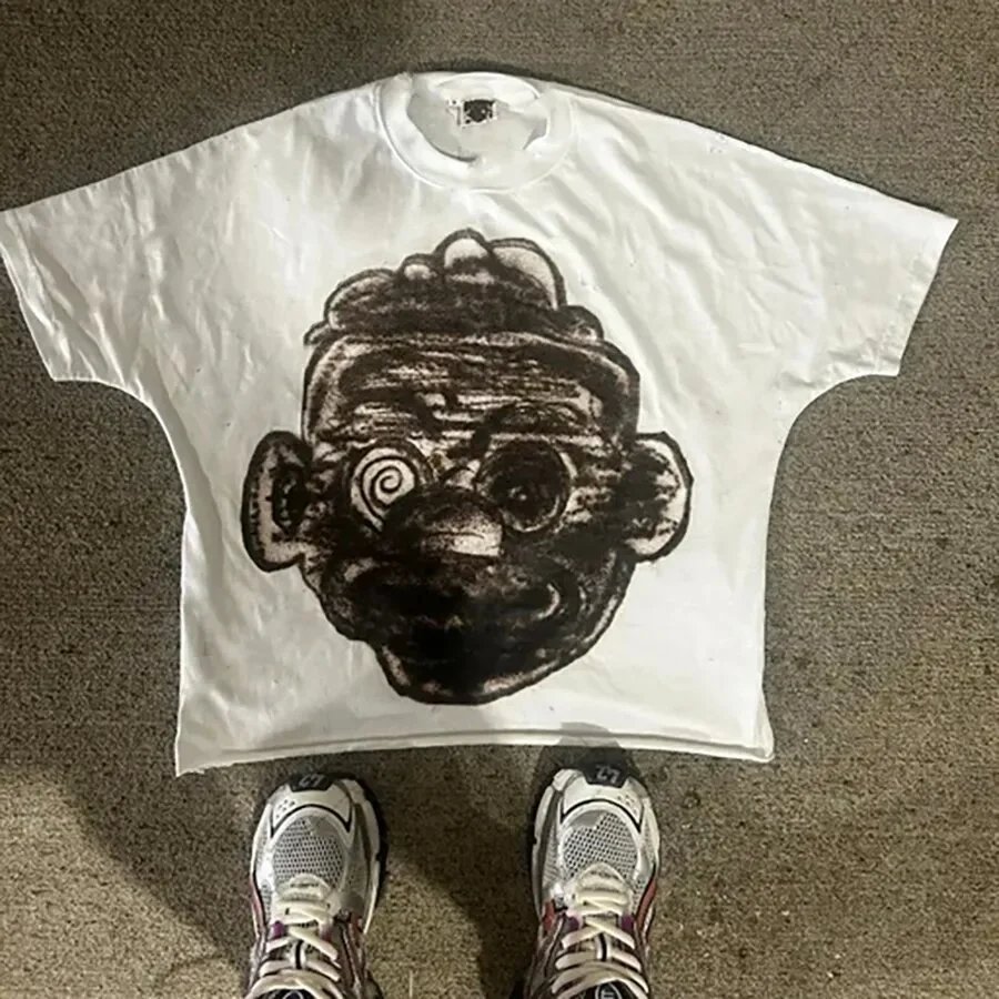 Design Graphic Face Print White T-Shirt Tops.t Shirts - 3
