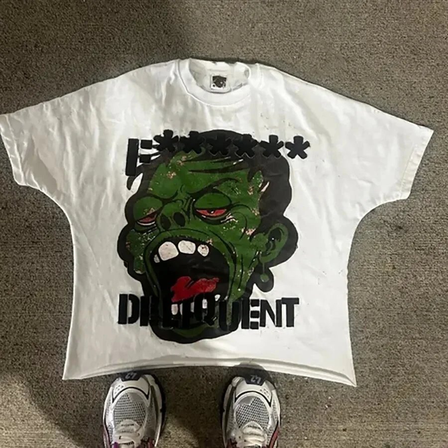 Design Graphic Face Print White T-Shirt Tops.t Shirts - 5