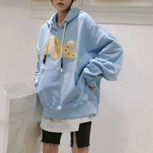 Angels Bear Embroidered Orange Hoodie - 13