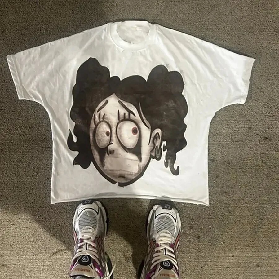Design Graphic Face Print White T-Shirt Tops.t Shirts - 4