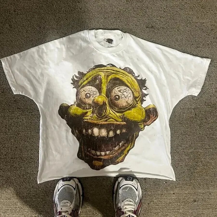 Design Graphic Face Print White T-Shirt Tops.t Shirts - 6