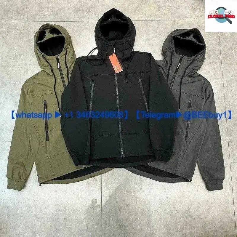 Three Hooded Jackets in Green, Black, and Grey