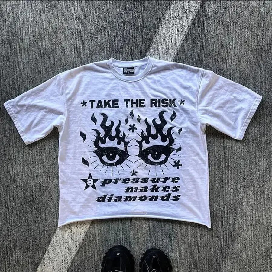 Design Graphic Face Print White T-Shirt Tops.t Shirts - 7