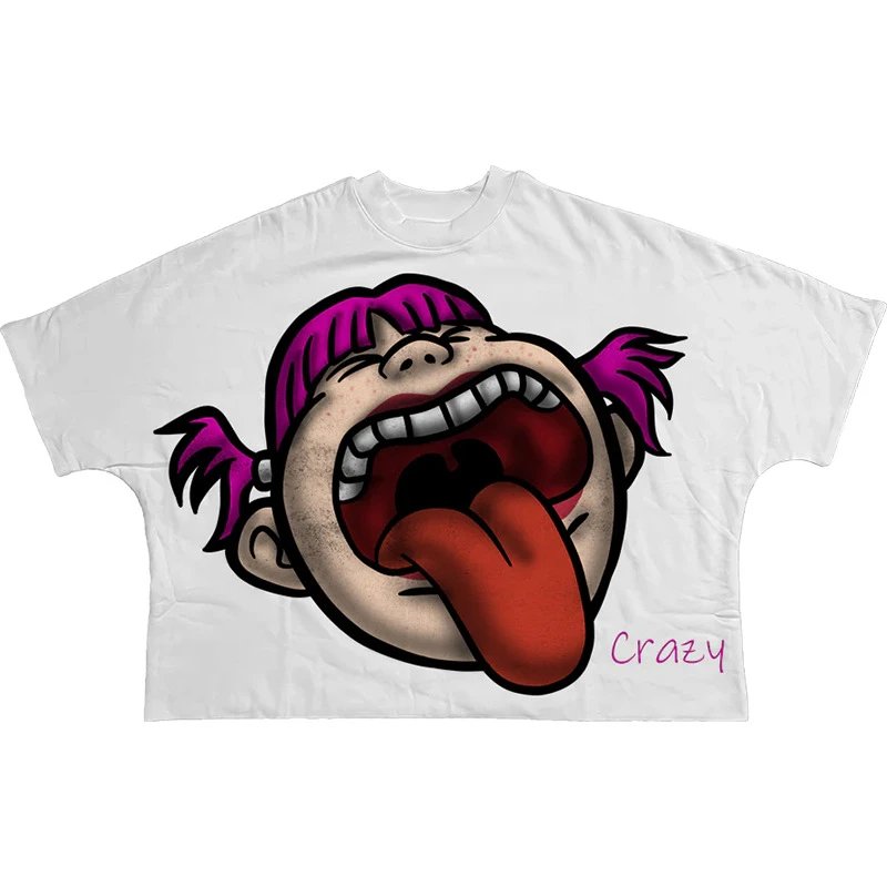 Design Graphic Face Print White T-Shirt Tops.t Shirts - 17