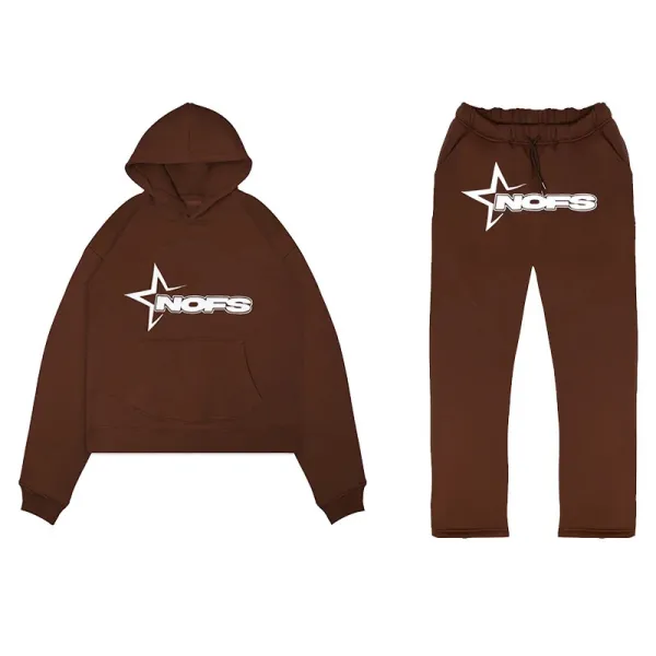 NOFS Star Logo Brown Hoodie and Sweatpants Set - 1