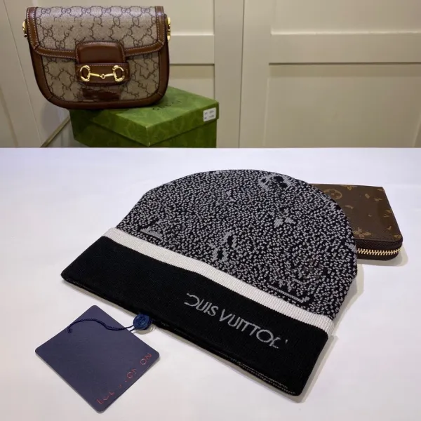 Louis Vuitton Monogram Pixel Beanie Black/White Knit Hat - 1