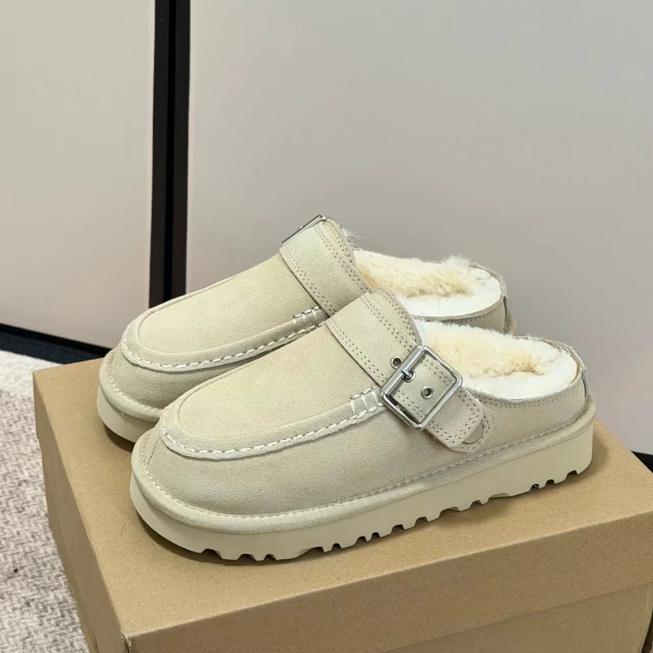 UGG Goldenstar Evelina Fur Lined Buckle Clog Mules