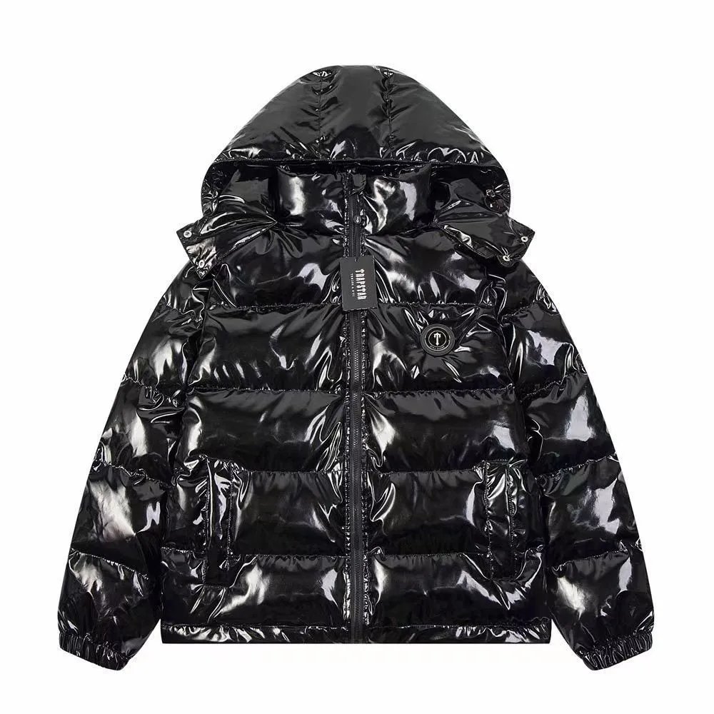 Hot Sale Trapstar Shiny Black Hooded Puffer Jacket Unisex Glossy Winter Warm Streetwear Coat