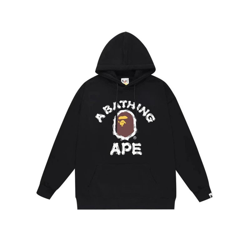 BAPE A Bathing Ape Distressed College Logo Black Pullover Hoodie Unisex
