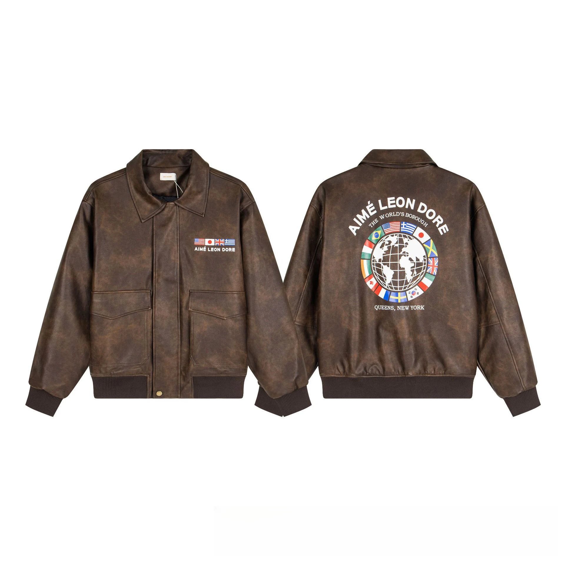 Flag Earth Letter Print Leather Jacket photo 3