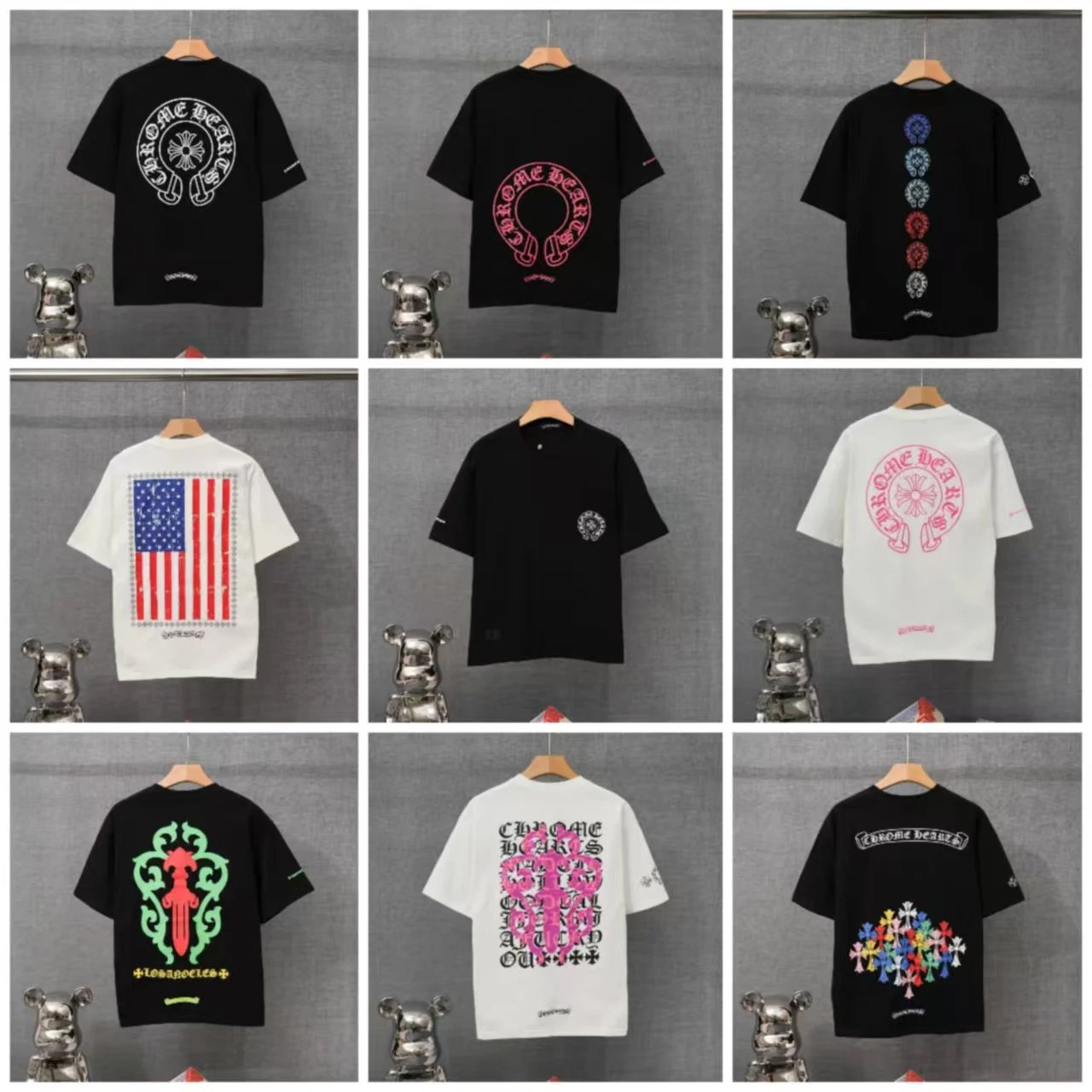 Chrome Hearts Black White Graphic Print Casual T-Shirt
