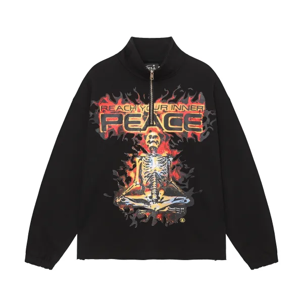 Hell Reach Your Inner Peace Half-Zip Pullover Black Hoodie - 1