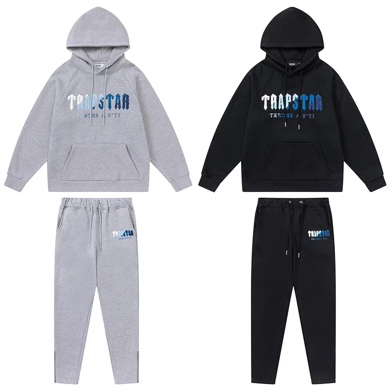 Gradient letter tiger head embroidery hooded sweatshirt + long pants sports suit