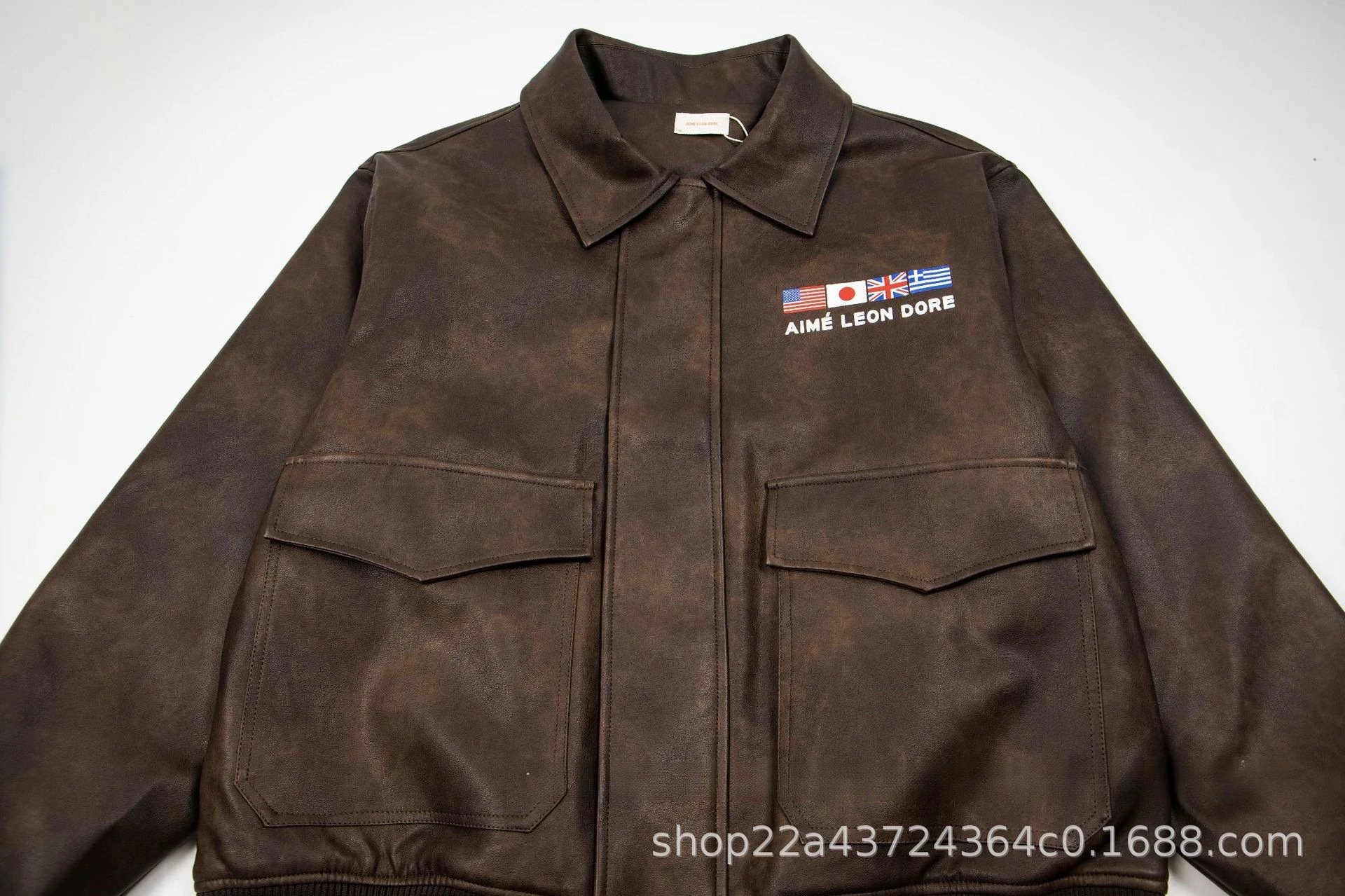 Flag Earth Letter Print Leather Jacket photo 6