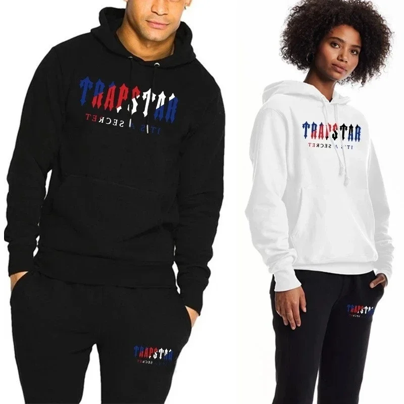 Gradient letter tiger head embroidery hooded sweatshirt + long pants sports suit
