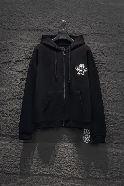 Chrome Hearts x Skull Patch Zip-Up Hoodie Black - 1