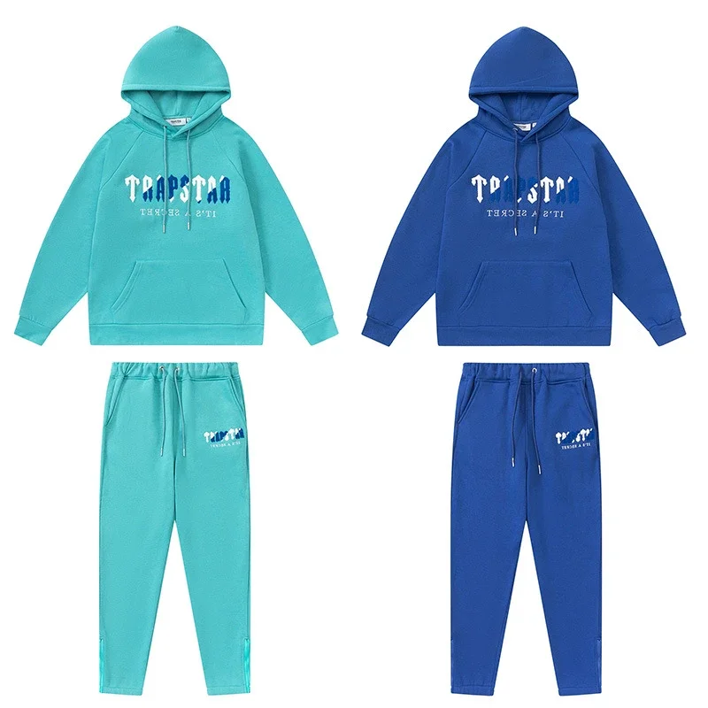 Gradient letter tiger head embroidery hooded sweatshirt + long pants sports suit