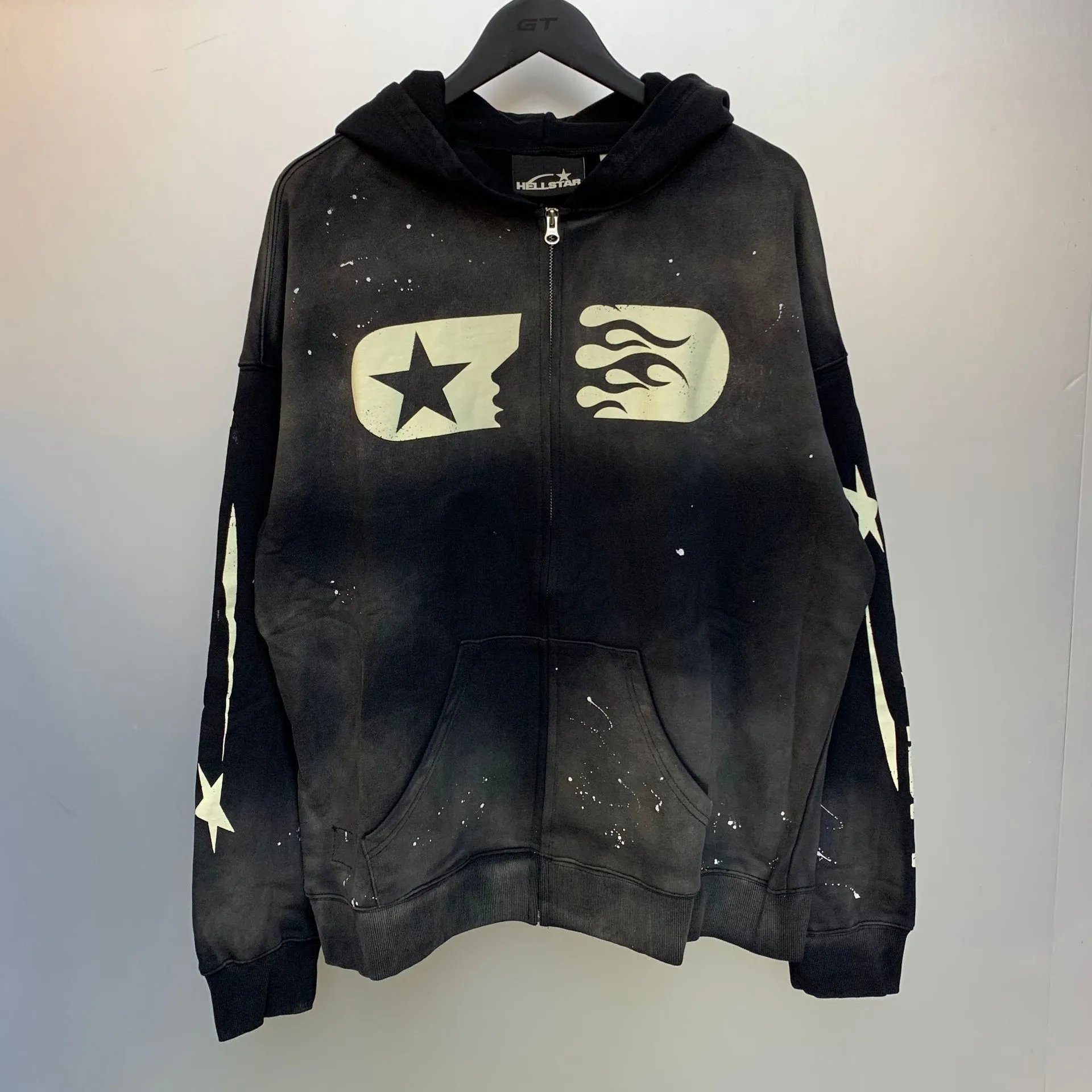 Hellstar Cosmic Distressed Zip-Up Hoodie Black