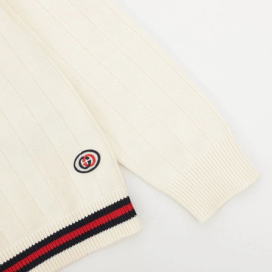 Gucci Double G Logo V-Neck Knit Sweater Beige - 9
