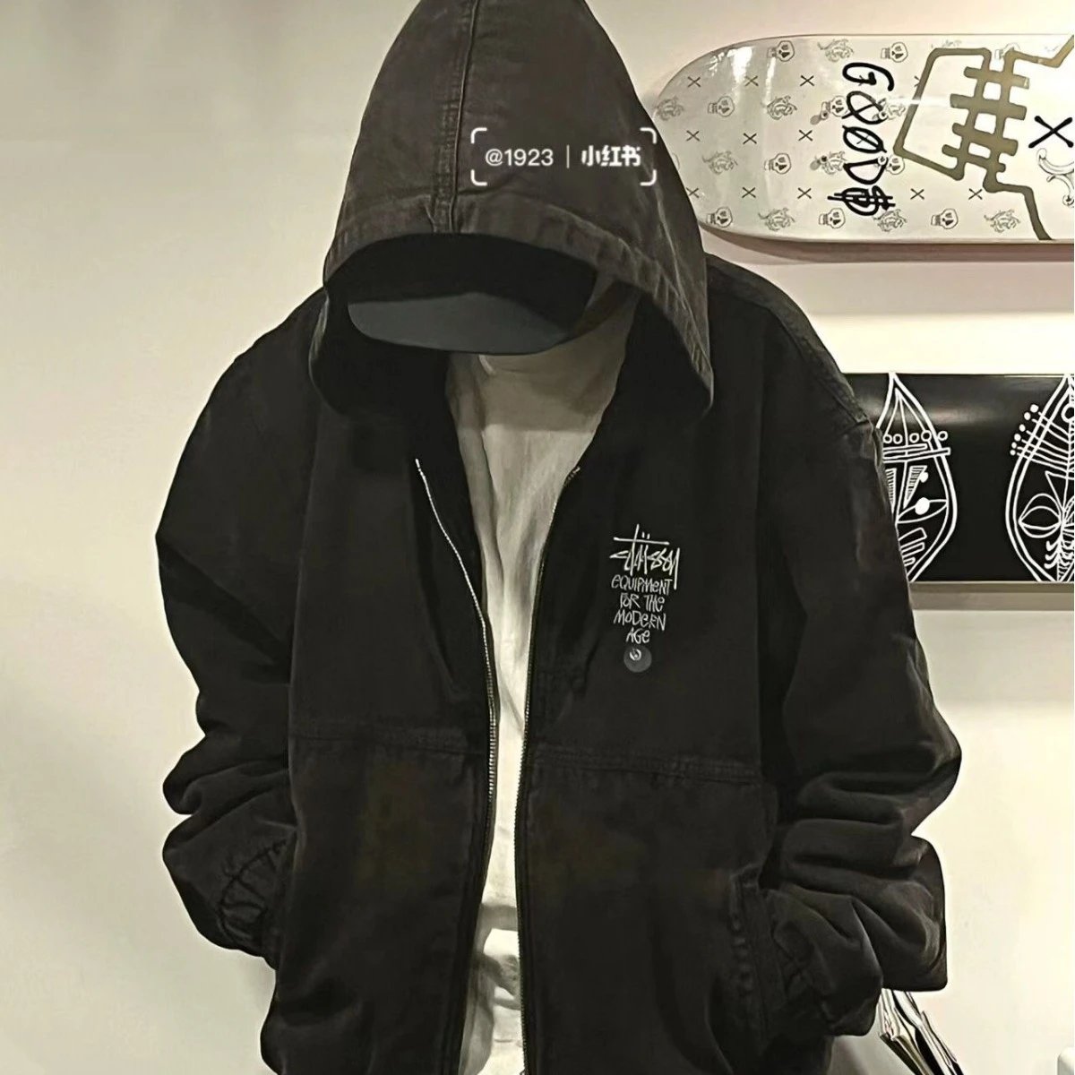 Distressed Vintage Canvas Zip-Up Jacket Coat