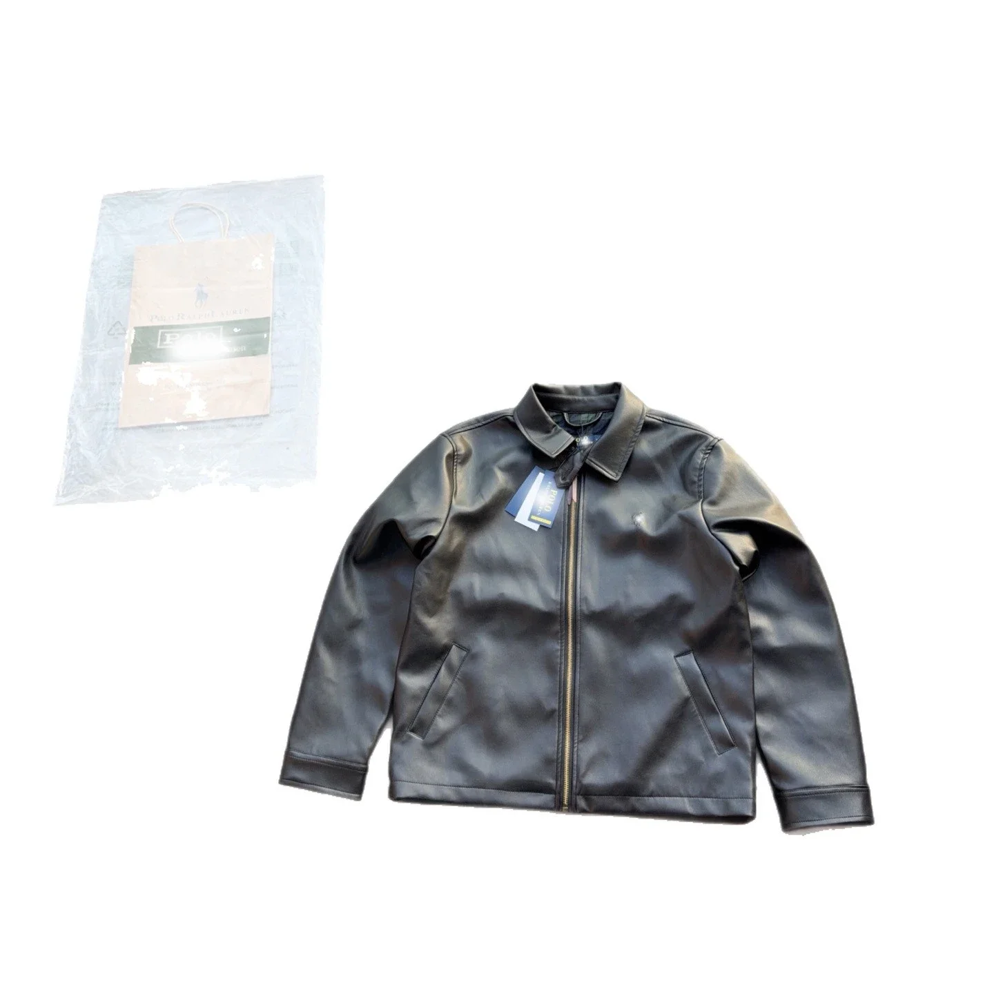 RL classic zipper solid color lapel long-sleeved leather retro cool jacket