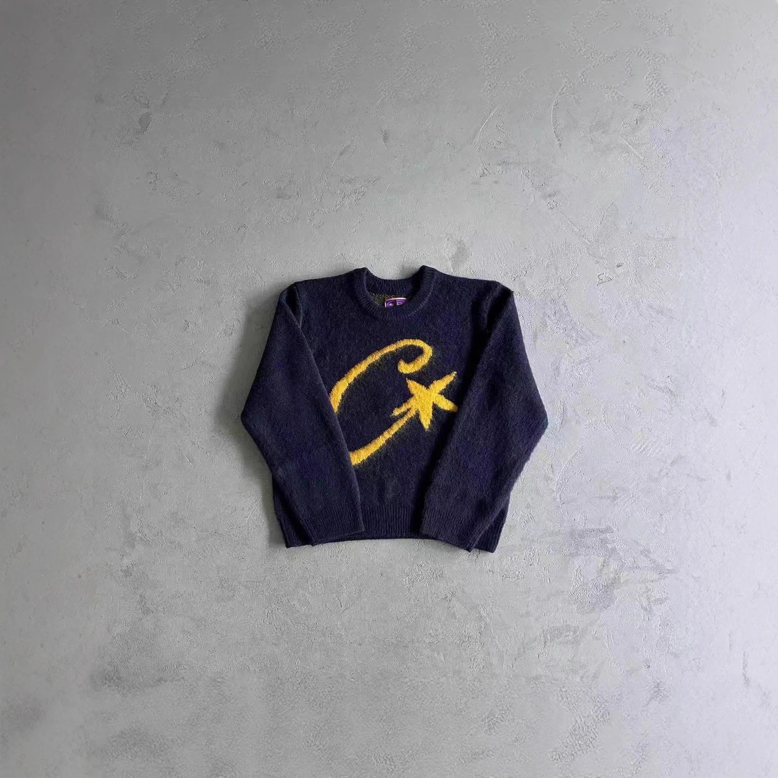 Black Knit Sweater With White Star Logo Graphic Streetwear