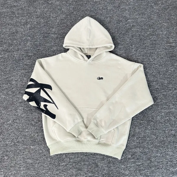 Corteiz × Unknown Artist Hoodie Beige with Black Sleeve Graphic Hoodie - 1