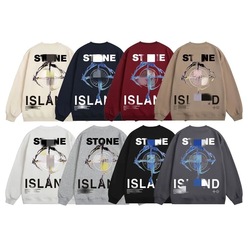 Stone Island Embroidered Logo Beige Navy Burgundy Tan White Gray Black Charcoal Crewneck Sweatshirt