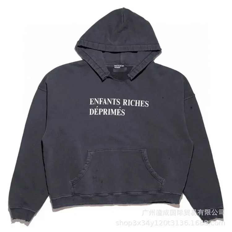ERD Melancholy Rich Second Generation Washed and Distressed Letter Printed Hooded Sweatshirt(pic10) ERD Melancholy Rich Second Generation Washed and Distressed Letter Printed Hooded Sweatshirt