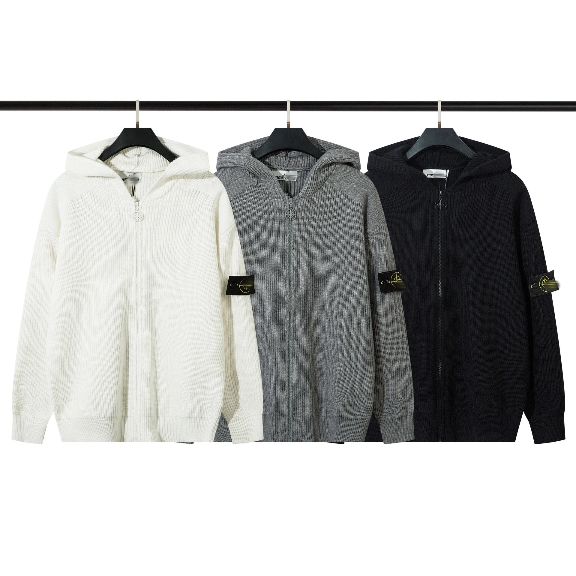Stone Island Ribbed Knit Zip-Up Hoodie