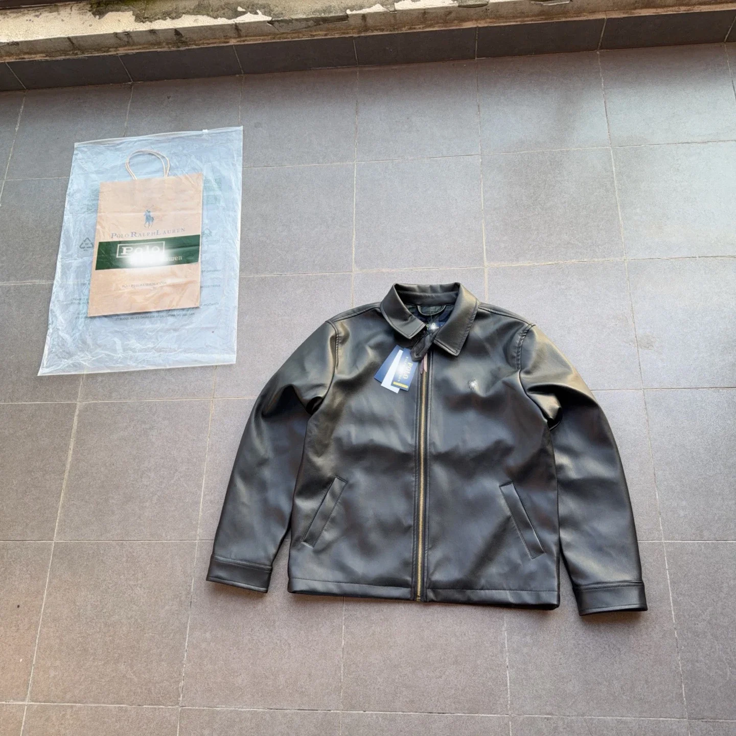 RL classic zipper solid color lapel long-sleeved leather retro cool jacket