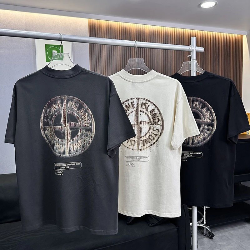 Compass Cross Logo Print Crewneck Casual Breathable Pure Cotton Short Sleeve