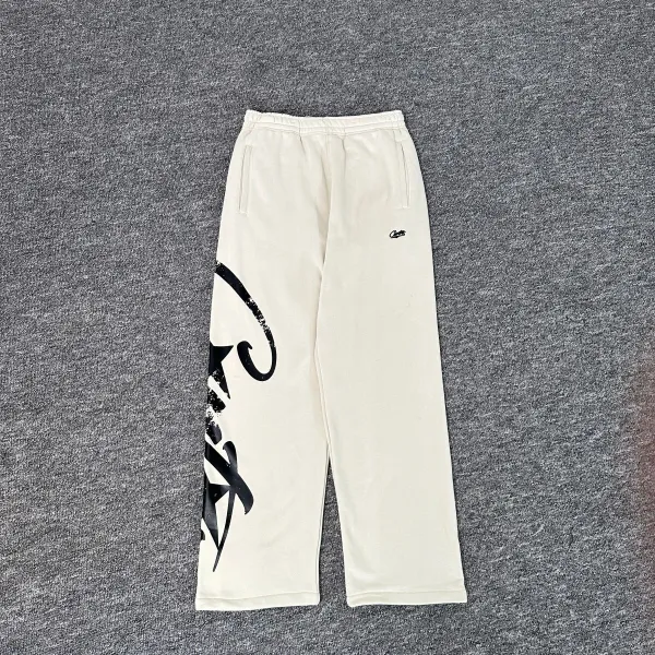 Corteiz × Unknown Artist Script Print Beige Sweatpants - 1
