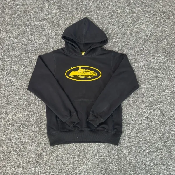 Design Oval Ship Logo Black Hoodie - 1