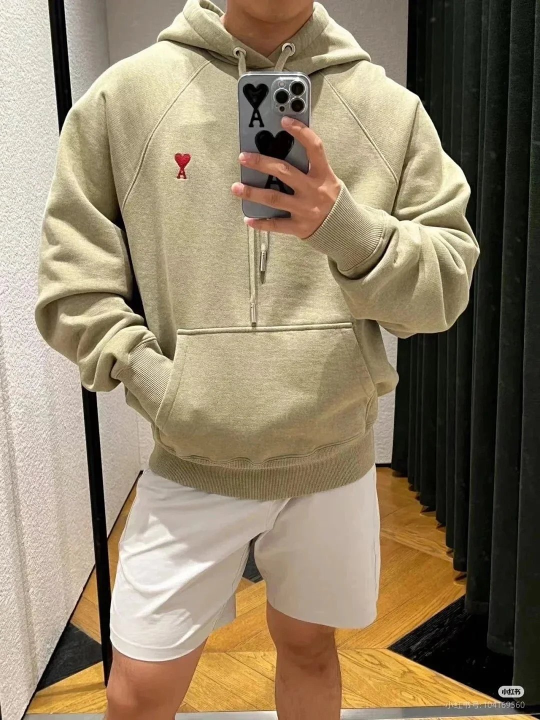 AMI Paris Classic Hoodie Olive Green and Gray product detail 2 in Litbuy spreadsheet finds