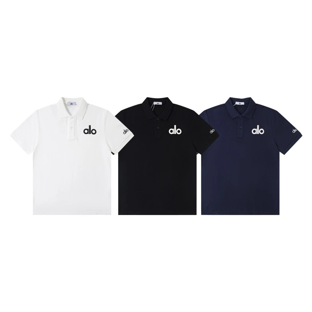 Alo Classic White Navy Black Embroidered Polo Shirt