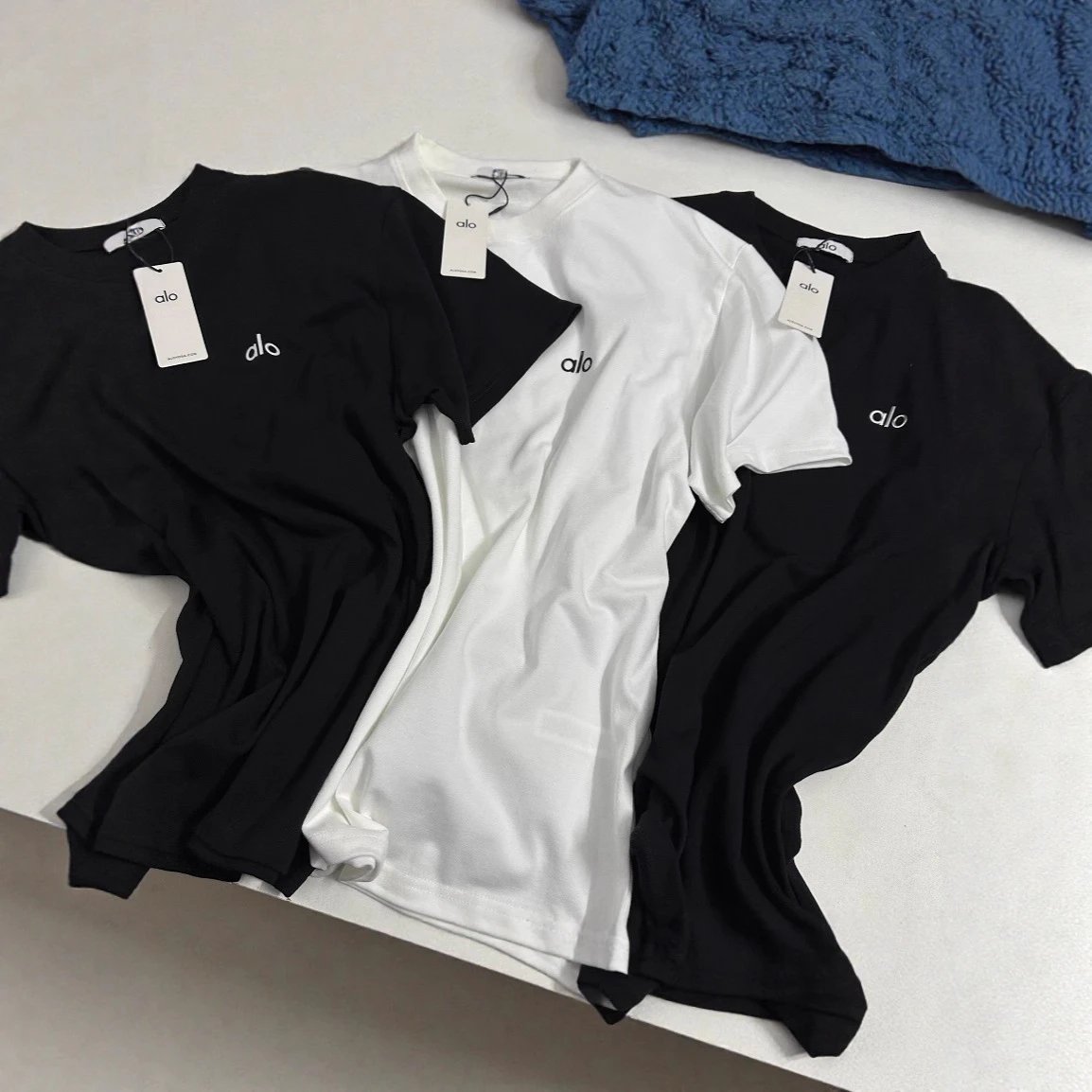 Alo Classic White Navy Black Embroidered Polo Shirt
