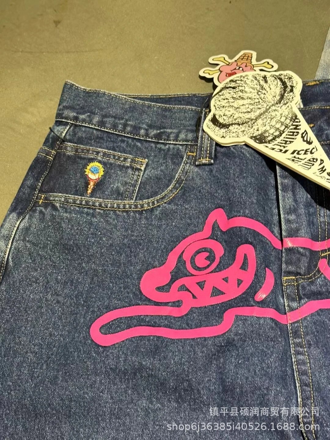 Corteiz x Unknown Artist Leopard Embroidery Black Jeans - 42