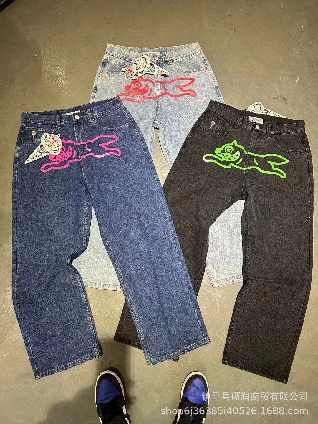 Corteiz x Unknown Artist Leopard Embroidery Black Jeans - 39