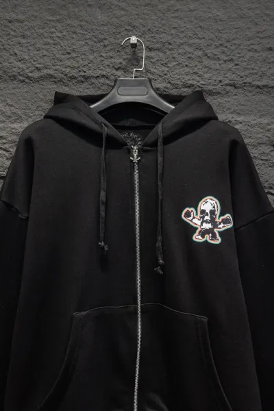 Chrome Hearts x Skull Patch Zip-Up Hoodie Black - 8