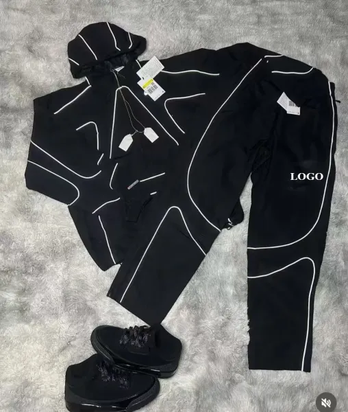 Off-White™ Industrial Lines Black Hoodie and Sweatpants Set with Black Chunky Sneakers - 1