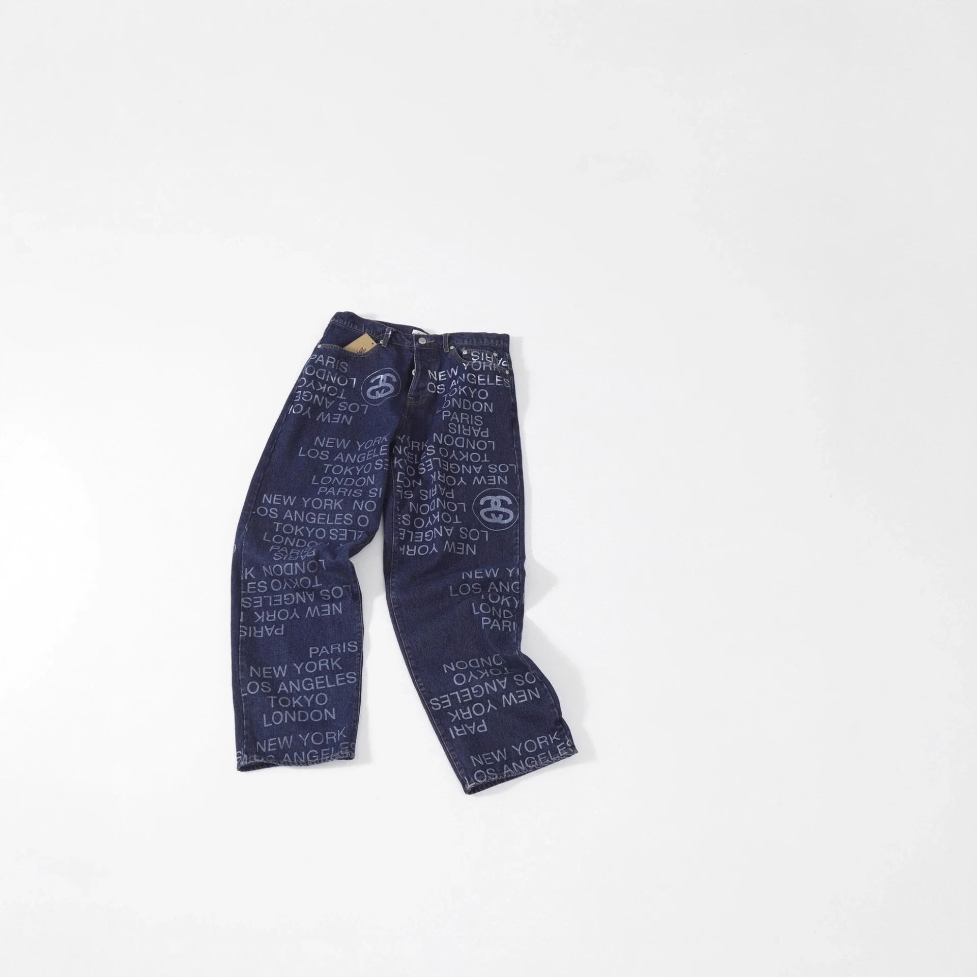 All-over barrage American street retro letter print denim jeans