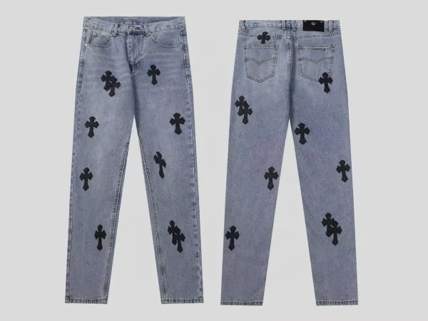 Chrome Hearts x Levi's Cross-Embellished Light Wash Jeans - 1