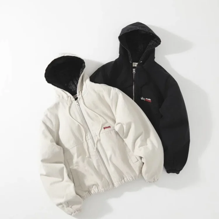 Washed distressed letter embroidered logo jacket zipper cotton jacket couple(pic5) Washed distressed letter embroidered logo jacket zipper cotton jacket couple