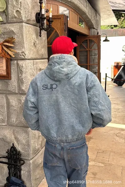 Supreme Denim Hooded Jacket Light Wash Blue Denim-Jacket - 6