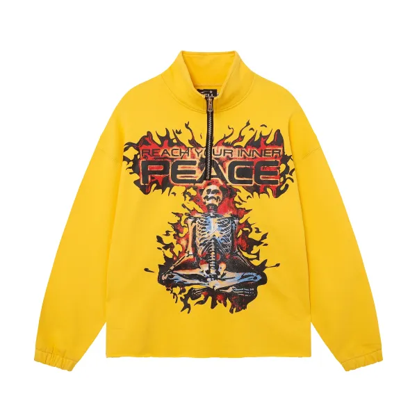 Hell Reach Your Inner Peace Half-Zip Pullover Black Hoodie - 10