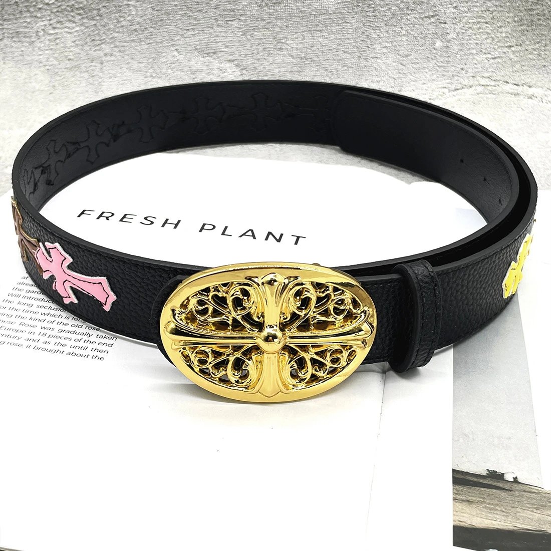 【15个彩色十字-加厚金十字】克罗CH圣剑心皮带