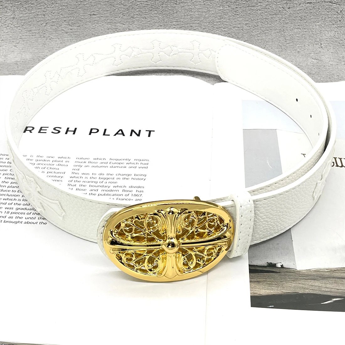 【15个白色十字白底-金色十字】克罗CH圣剑心皮带