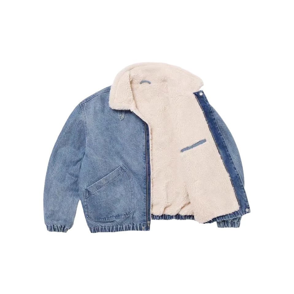 Supreme Denim Black And Blue Hooded Bomber Jacket